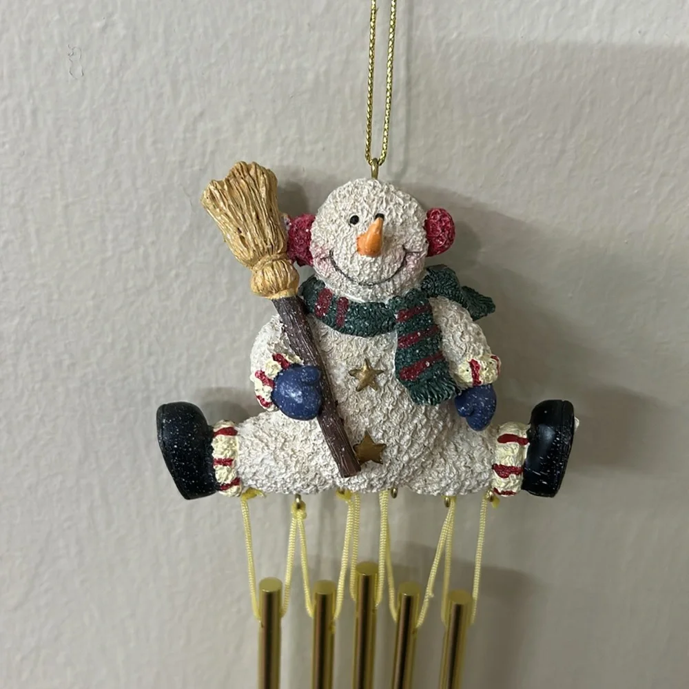 Vintage Snowman Wind Chime with Gold Chimes Christmas Ornament